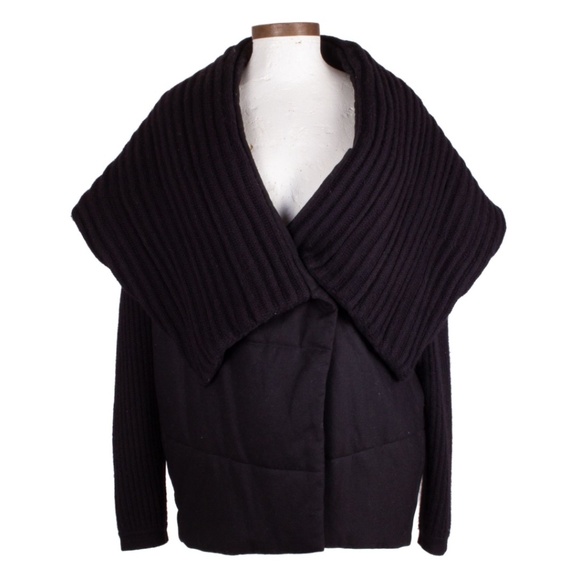 TSE Black Cotton Wool Blend Extra Wide Collar Coat